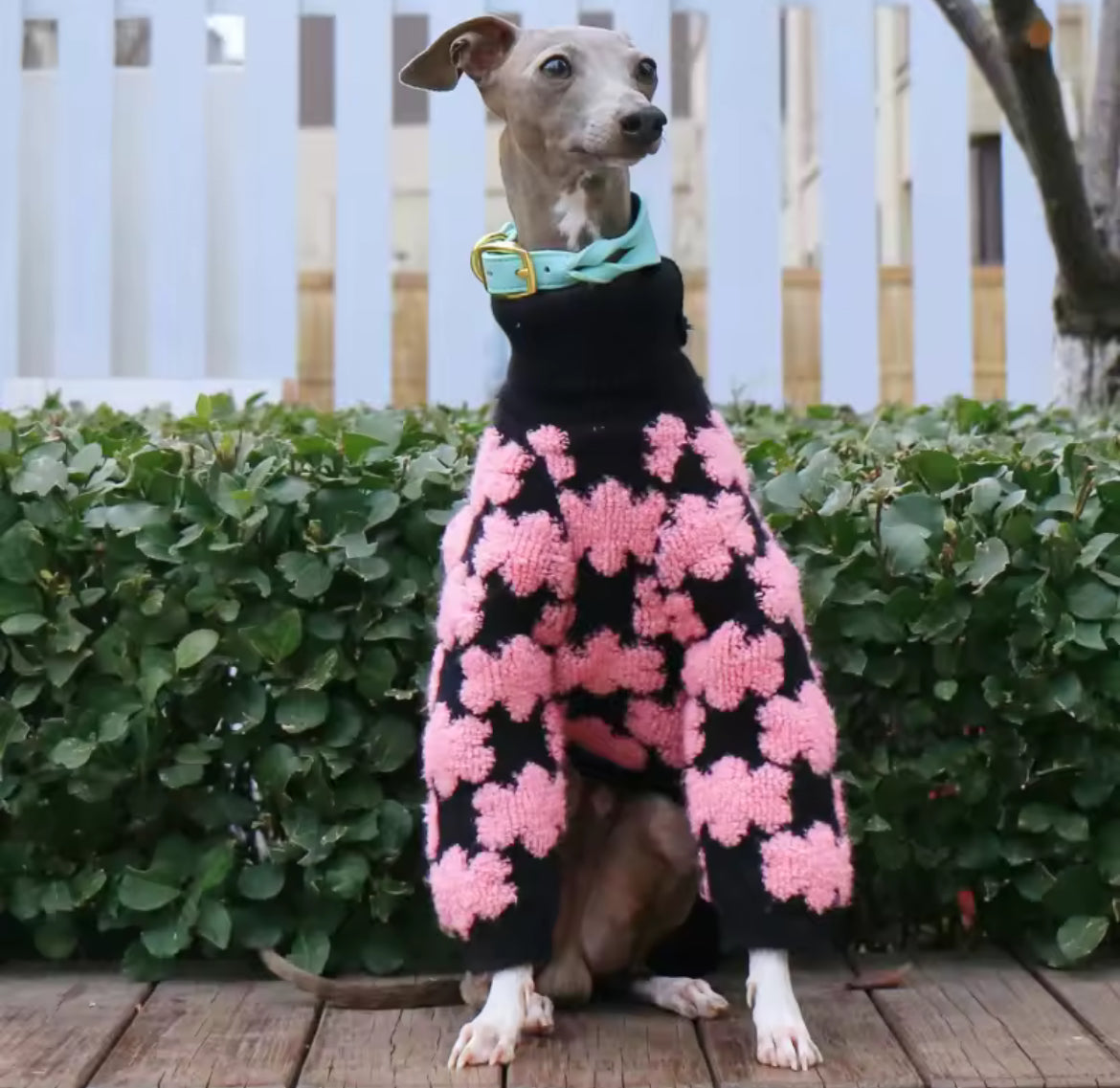 Pawsh Petals Sweater – Pink & Black Crochet Luxe Knit