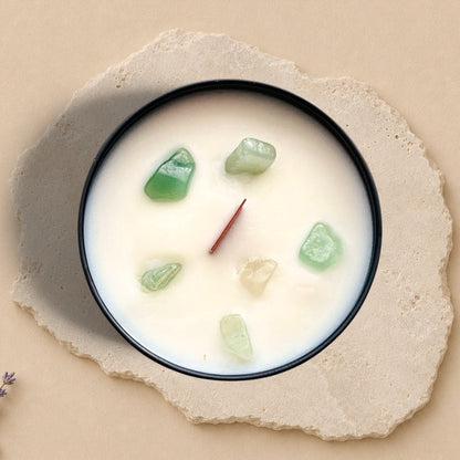 Bougie avec pierres IRÈNE sauge & aventurine