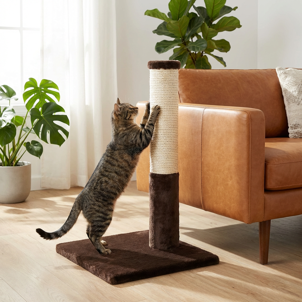 Noba Classic 28" Scratching Post - Brown Faux Fur